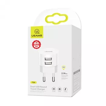 Caricabatterie da parete USAMS US-CC080 T20 doppia USB rotante, 10,5 W, bianco