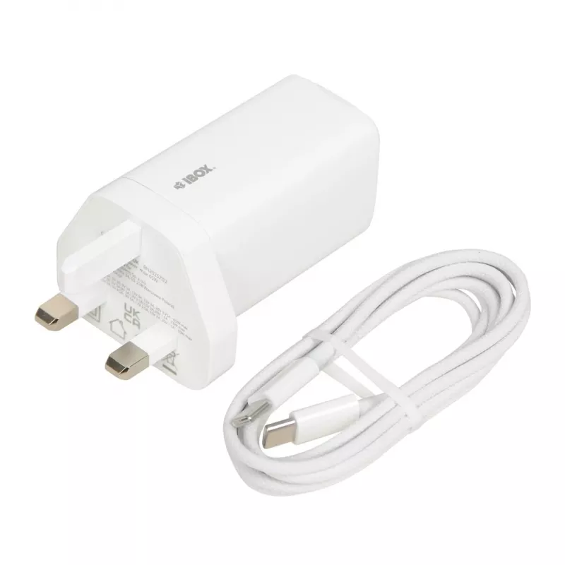 iBOX C-65 bianco, caricabatterie universale GaN 65W spina UK
