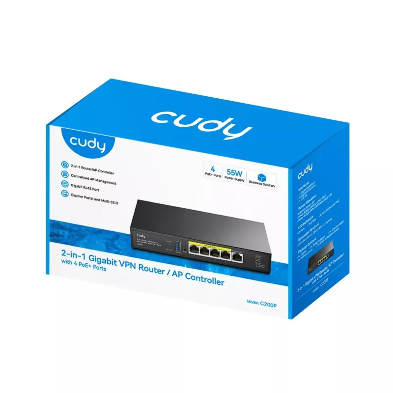 Router WLAN Cudy C200P dual band 300 Mbit/s, Gigabit Ethernet, USB 3.0, case in metallo
