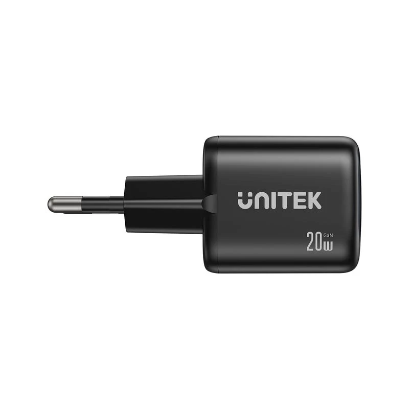 Caricabatterie da parete Unitek P1128ABK01-EU – 2 porte GaN USB‑C e USB‑A, 20W totali, nero