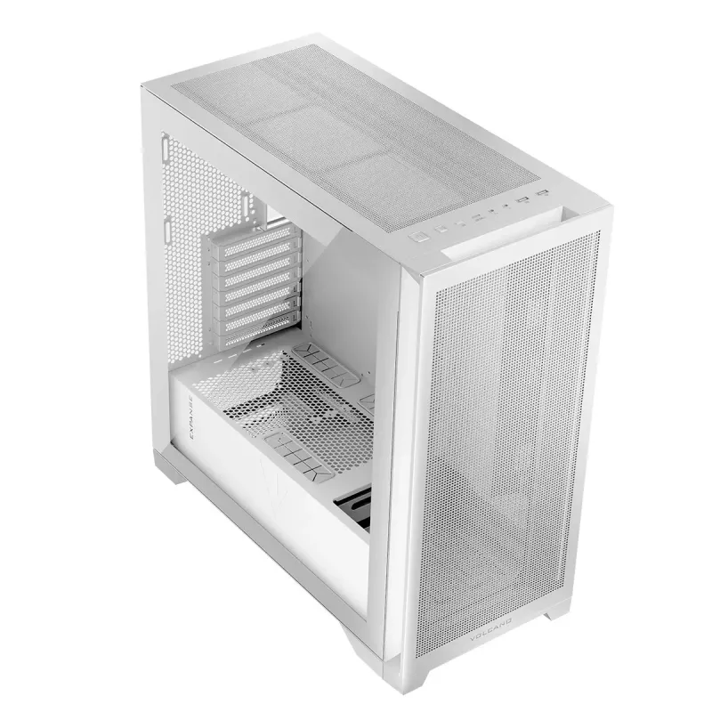 Modecom Volcano Expanse S telaio per PC Midi Tower, ATX/micro-ATX/mini-ITX, vetro temperato, USB-C, scheda video fino a 430 mm, bianco