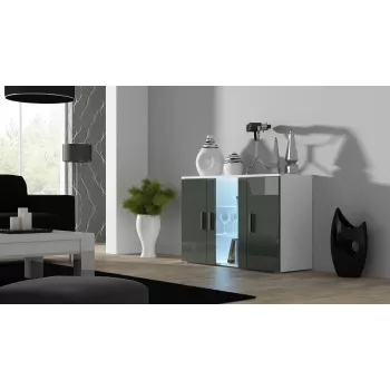 Sideboard cama meble SOHO S7, 120 cm, bianco/grigio lucido, 3 ante, 4 ripiani