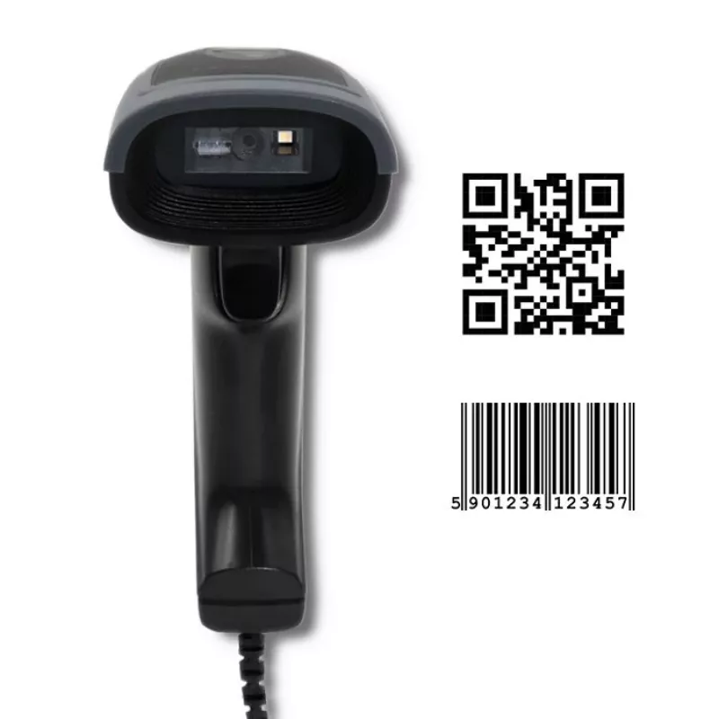 Lettore di codici a barre portatile QOLTEC 50863 — scanner 1D/2D, USB con cavo, sensore LED, nero, 5V, cavo 1,8 m