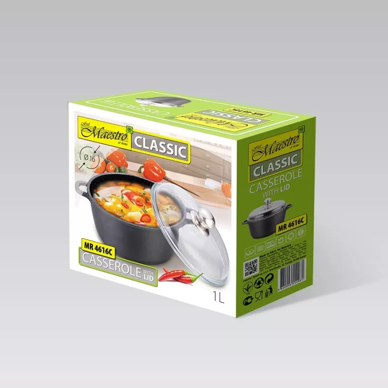 Pentola con coperchio Maestro MR-4616C 16 cm 1 l nera