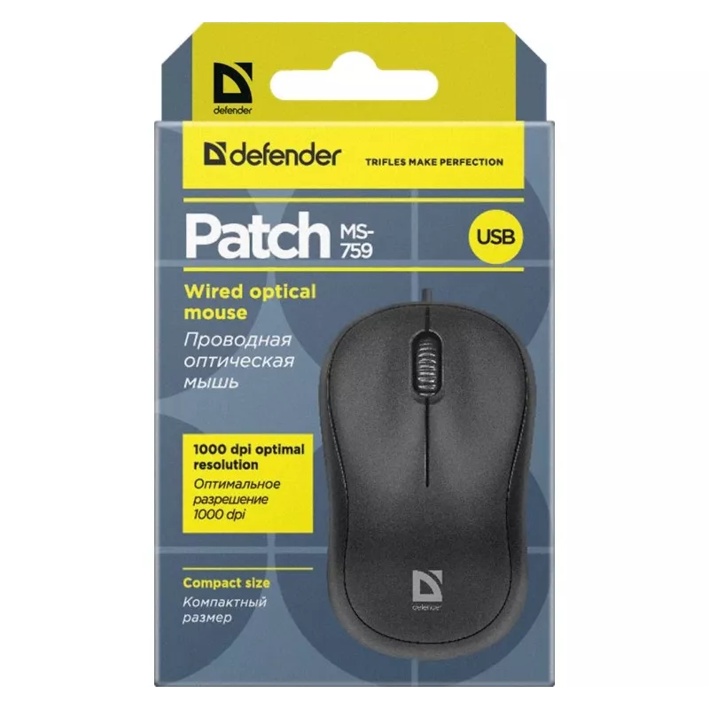 Mouse ottico con filo DEFENDER PATCH MS-759 USB Type-A, ambidestro, 1000 DPI, nero