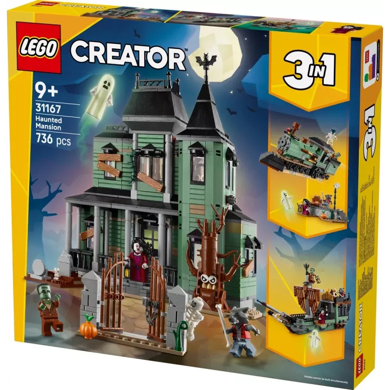 Giocattolo da costruzione LEGO Creator 3-in-1 casa infestata modello 31167 – 736 pezzi, 3 modelli, 5 minifigure
