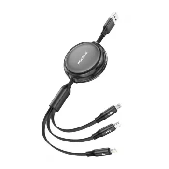 Cavo retrattile 3-in-1 FONENG X113 1,1 m nero — Lightning, USB-C, Micro-USB