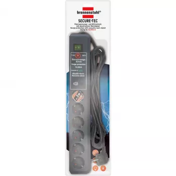Ciabatta Brennenstuhl Secure-Tec 6 prese con protezione da sovratensione 19.500 A, allarme acustico, 3 m, antracite
