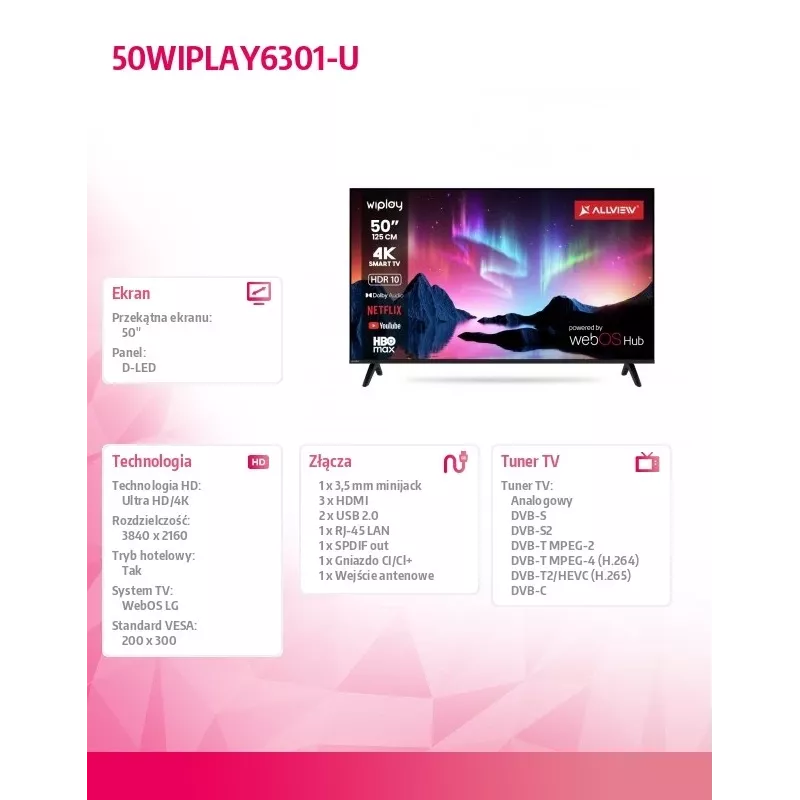 TV LED 50 pollici 50WIPLAY6301-U