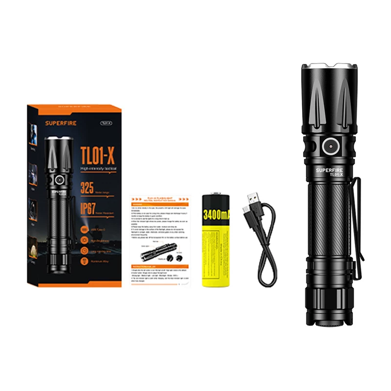 Torcia Superfire TL01-X LED portatile ricaricabile, design compatto
