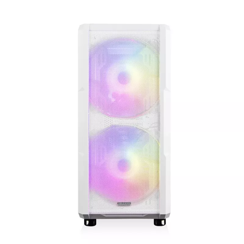 Case PC MODECOM AMIRANI ARGB Midi Tower bianco — ATX/ITX, GPU 35 cm, dissipatore CPU 16,5 cm, 2 ventole da 200 mm