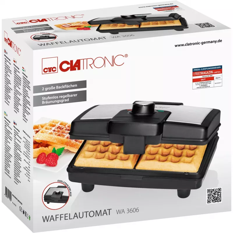 Clatronic WA 3606 macchina per waffle 2 waffle nero, acciaio inox 800 W