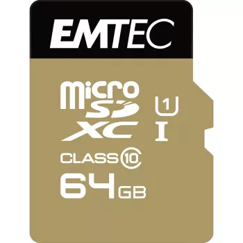 EMTEC Gold+ - scheda di memoria flash (adattatore SD incluso) - 64 GB - Class 10 - microSD - oro (ECMSDM64GXC10GP)