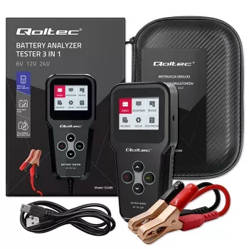 Qoltec 52489 analizzatore e tester digitale di batterie 3-in-1 con LCD e multilingua 6V | 12V | 24V | 30Ah-200Ah
