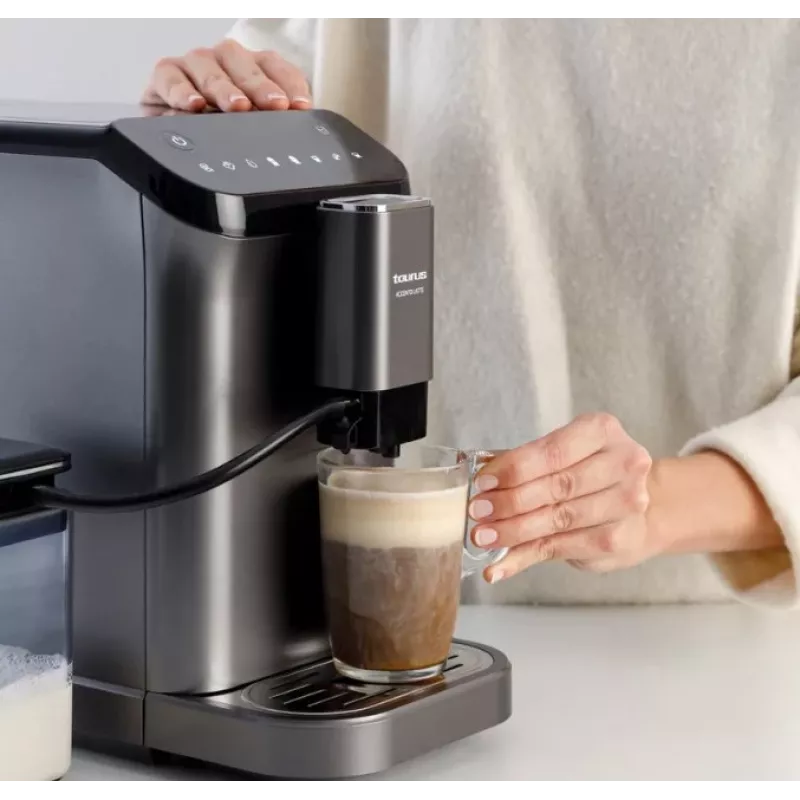 Macchina per caffè espresso Taurus Accento Latte automatica, macinacaffè integrato, serbatoio acqua 1,5 L, vano chicchi di caffè