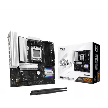 Scheda madre ASROCK A620AM PRO RS WIFI AM5 microATX, AMD A620, 4×DDR5, Wi-Fi, HDMI, DP, 3×M.2, 2×SATA, audio 7.1, 1Gb LAN