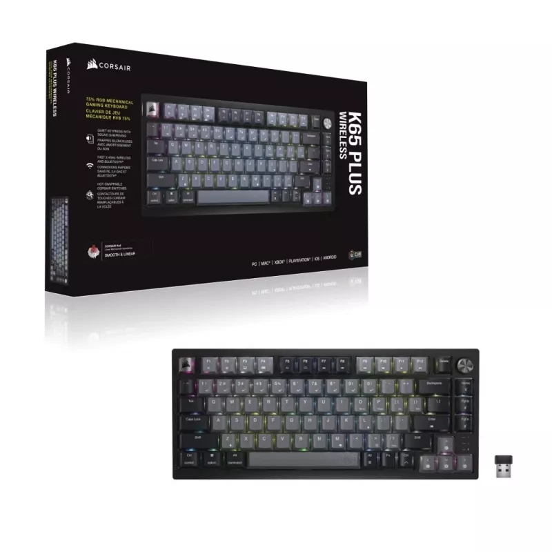 Corsair Gaming K65 Plus Wireless tastiera gaming 75% RGB, MLX rosso - nero, grigio
