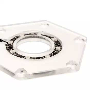 Kit di montaggio BitsPower Hexagon BP-WTHU-RGB — acrilico trasparente, 91,4×80×6,5 mm