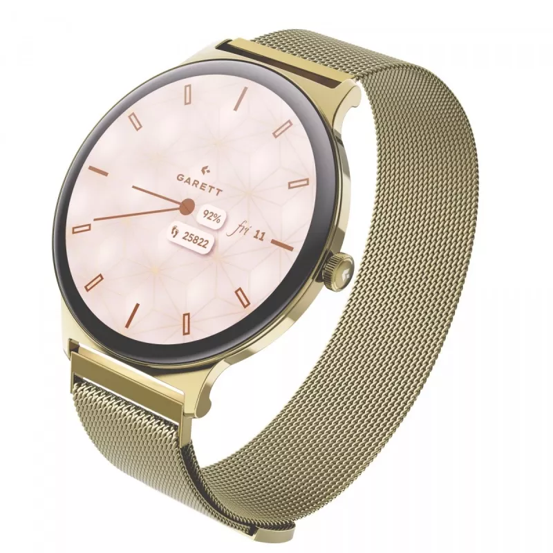Smartwatch Garett Verona 2 Gold Mesh con Bluetooth e misuratore di frequenza cardiaca