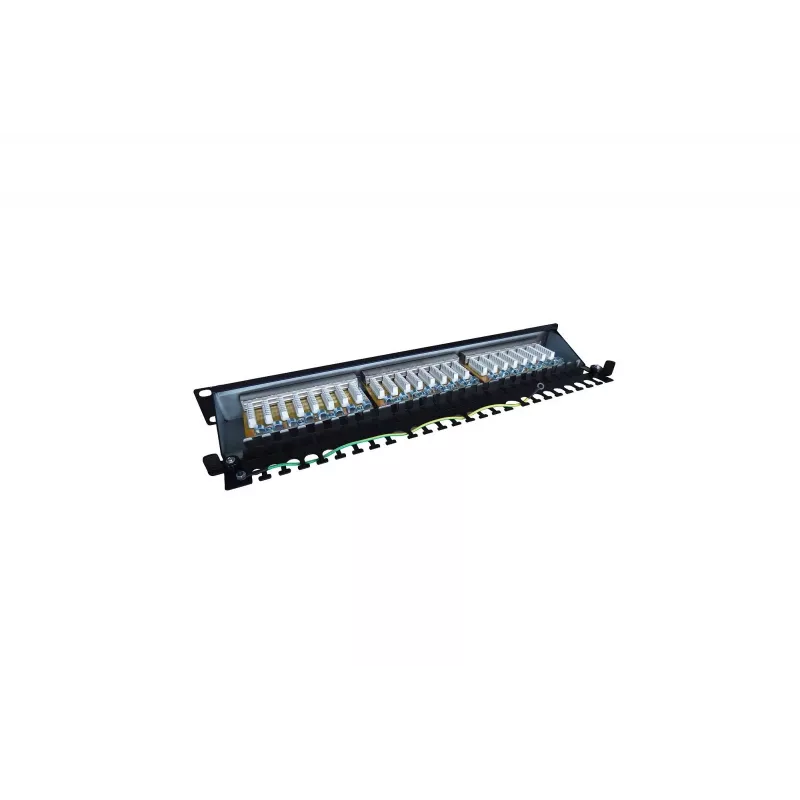 Patch panel 19 pollici 24 porte, CAT6, S/FTP, 1U, gestione cavi, nero (completo)