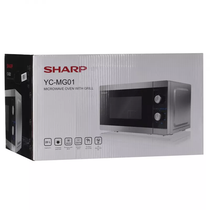 Sharp YC-MG01E-S forno a microonde combinato con grill, 20 l, 800 W, da appoggio, argento/nero