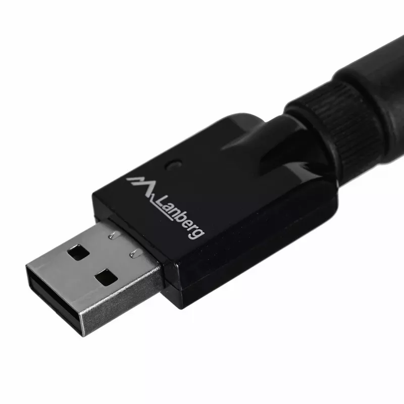 Adattatore USB Wi-Fi LANBERG NC-0300-WIE, USB 2.0, due antenne esterne 5 dBi, Wi-Fi 300 Mbit/s, Ethernet/Wi-Fi, nero