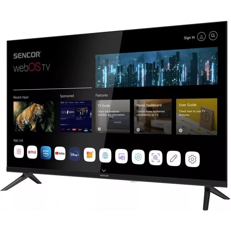 LED SMART TV SENCOR SLE 32S803B 32 pollici webOS HD 1366×768, HDR10, Wi‑Fi, Bluetooth, DVB‑T/T2/C/S/S2, 3×HDMI, 2×USB