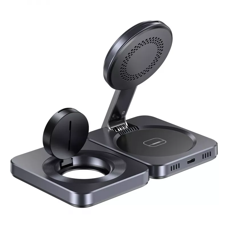 Stazione di ricarica wireless pieghevole 3 in 1 UNITEK P1300AGY01 Qi2 15 W, grigio