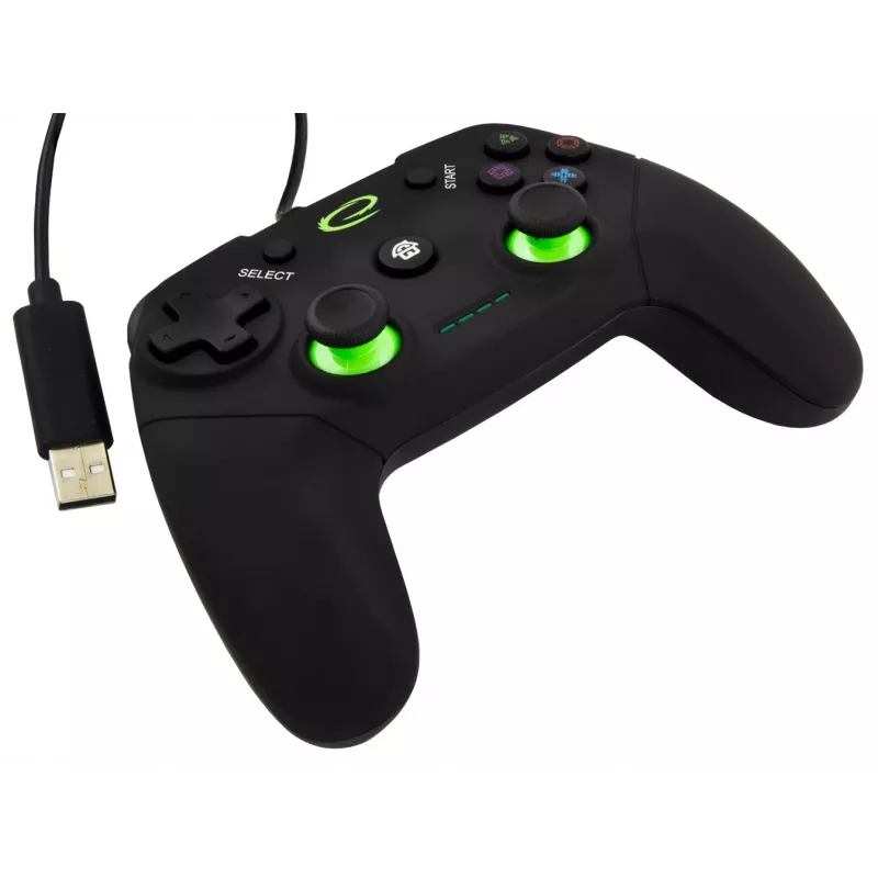 Esperanza EGG110K Vanquisher gamepad USB cablato per PC/PS3, con vibrazione, 12 pulsanti, 2 stick analogici, nero/verde