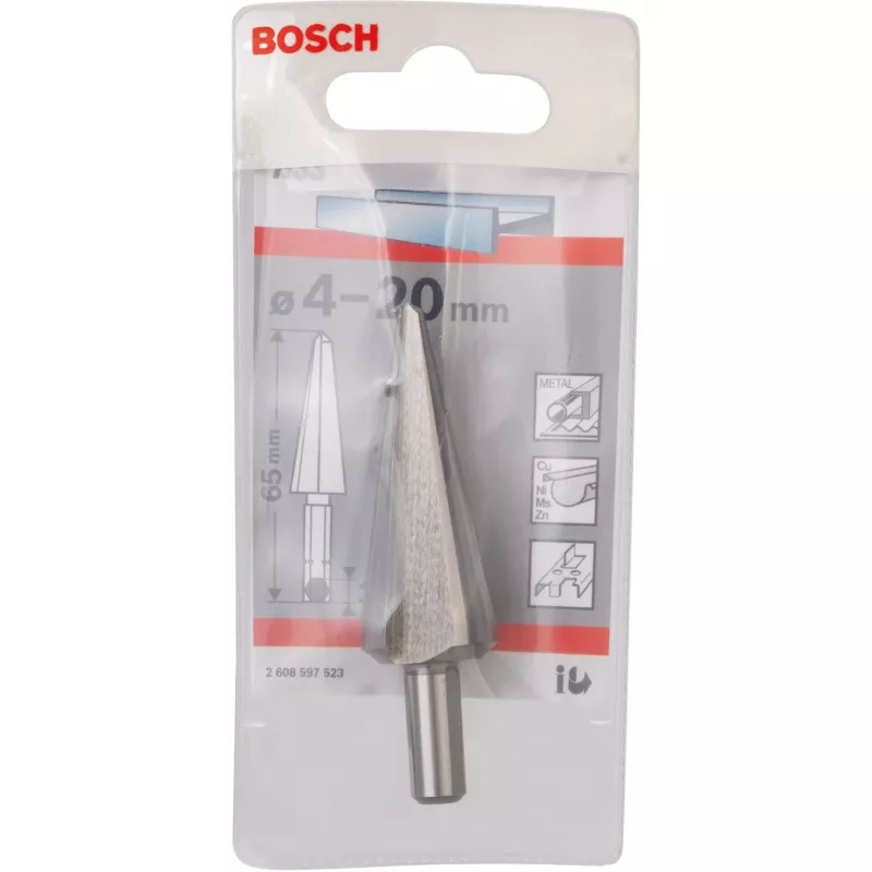 Bosch 2608597523 punta conica HSS per lamiera, Ø 4–20 mm, attacco esagonale 1/4"
