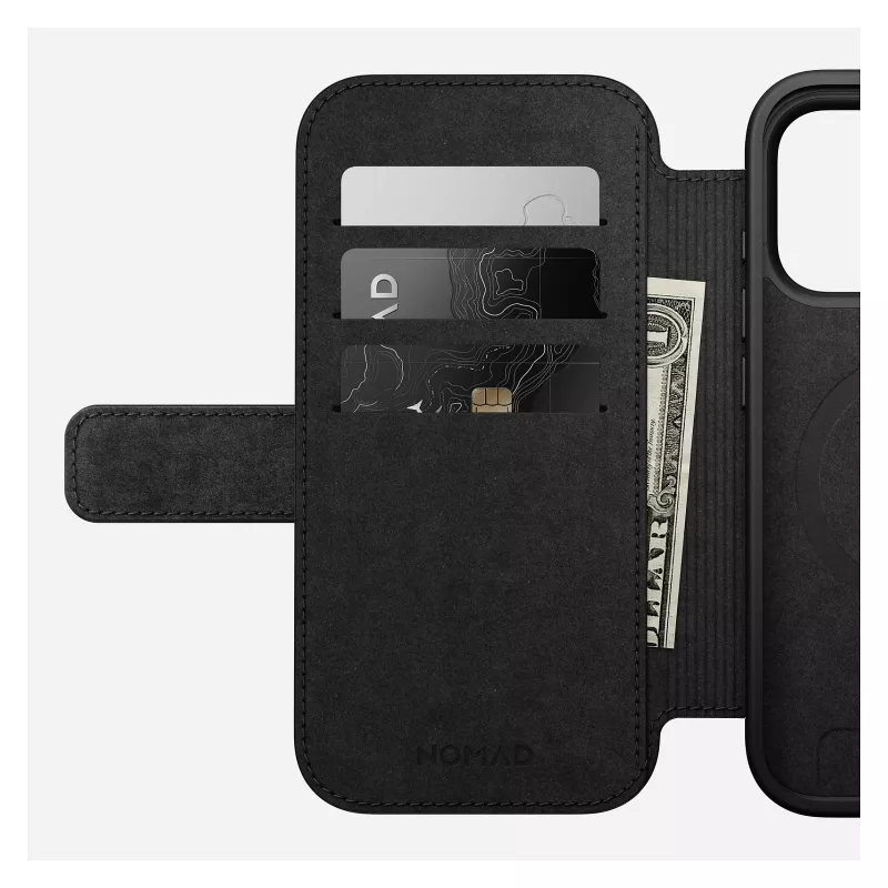 Custodia folio in pelle per smartphone Nomad Modern Leather Folio per iPhone 17 Pro – marrone, per 6,3 pollici (16 cm), 4 scomparti per carte