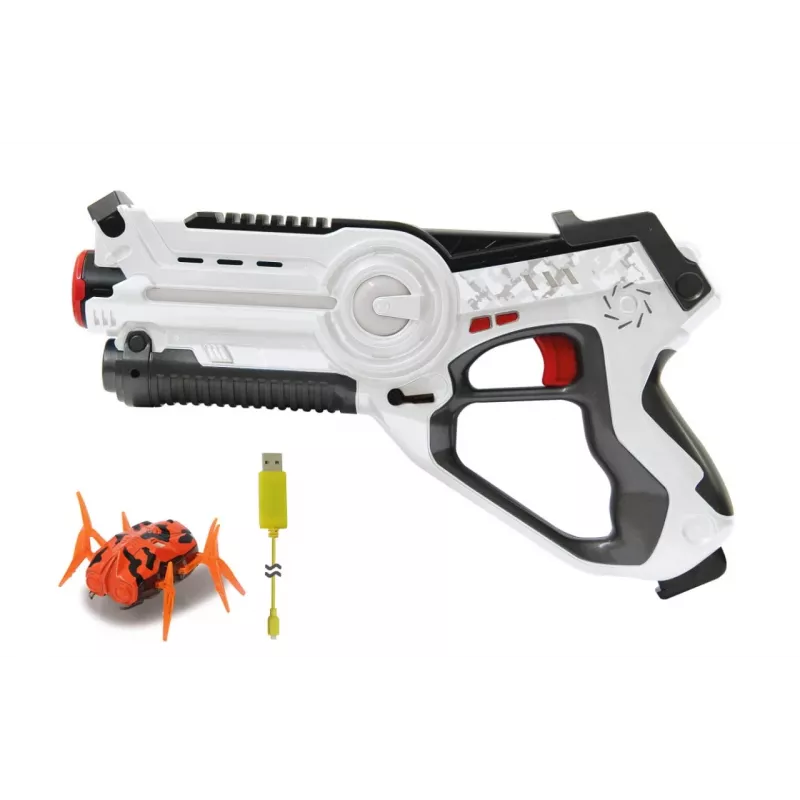 Jamara 410065 Impulse Laser Bug Hunt Set, pistola laser giocattolo con bersaglio, bianco/arancione