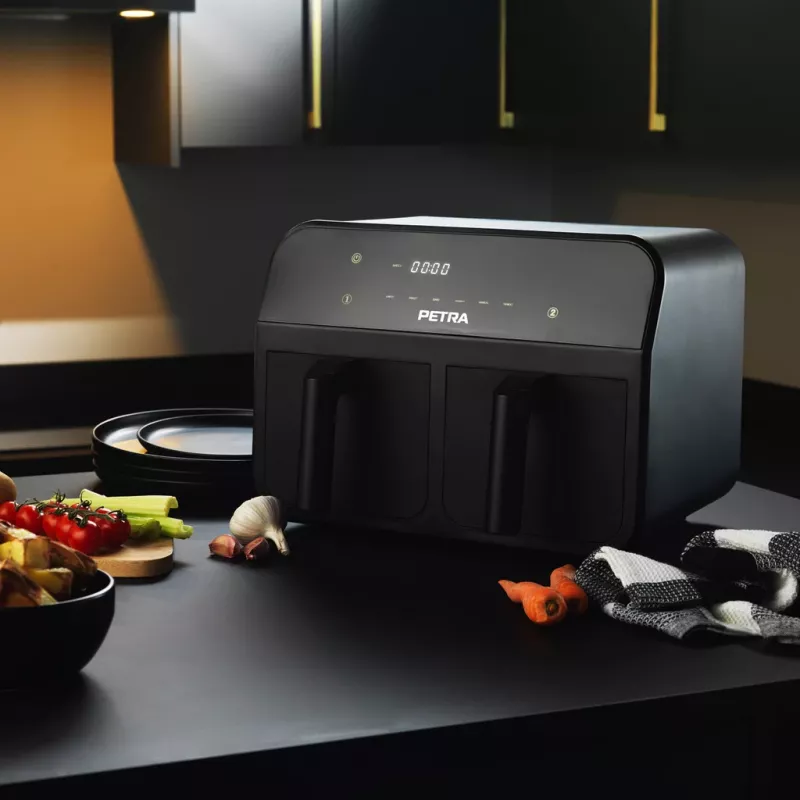 Friggitrice ad aria Petra PT4750BLKVDEEU7, doppia camera, capacità 3,7 L, nero