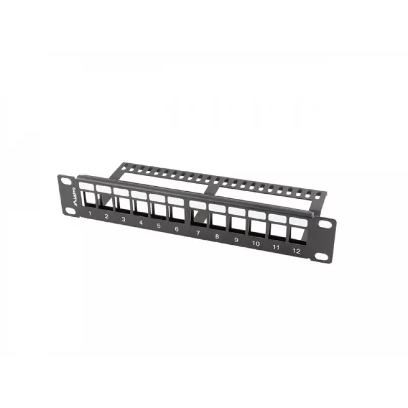 Lanberg PPKS-9112-B Pannello di permutazione vuoto 12 porte 1U 10 pollici con organizer Keystone, nero