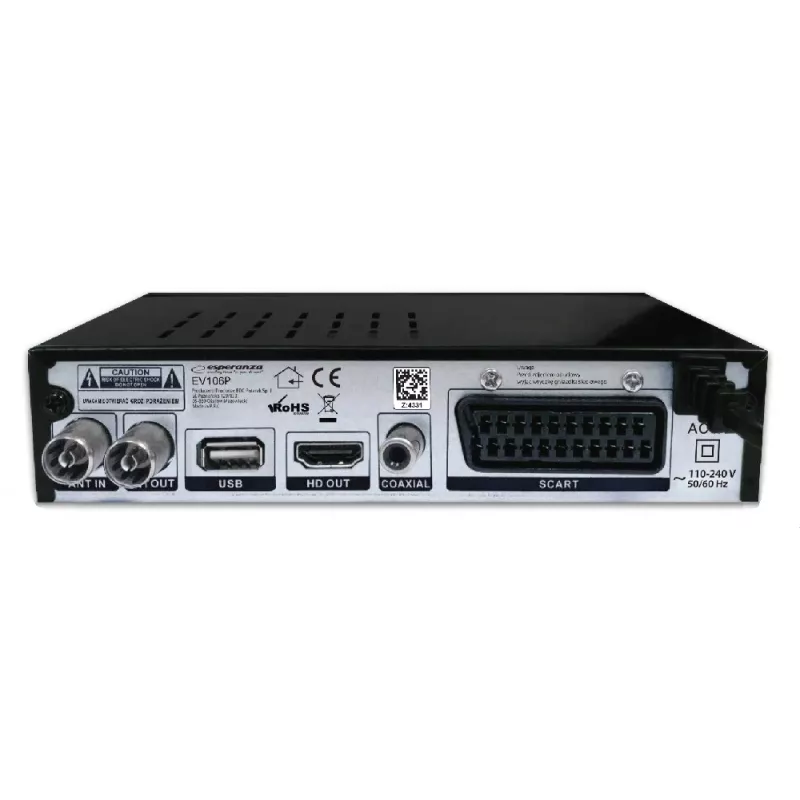 Set-Top-Box ESPERANZA EV106R sintonizzatore via cavo DVB-T2 / DVB-C HEVC H.265, HDMI, USB, PVR, Dolby Digital, 174–790 MHz, nero
