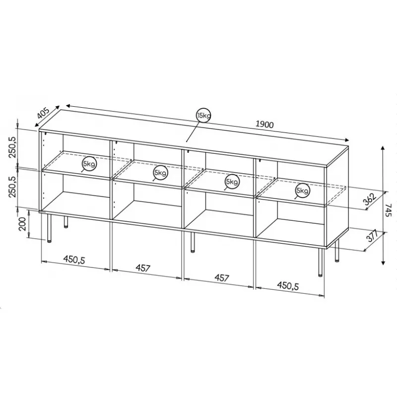 HOLE cassettiera 190x40,5x74,5 cm bianco opaco