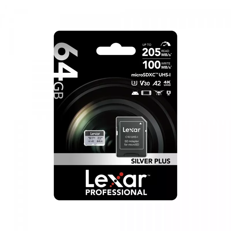 Scheda MicroSD Lexar 64 GB UHS-I Classe 3 SILVER PLUS