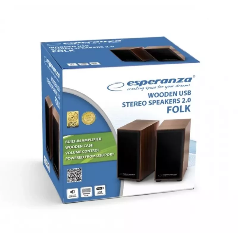 Diffusori ESPERANZA EP122 2.0 diffusori desktop con filo, 2×6 W RMS, cassa in legno, controllo volume a manopola, 60–20000 Hz