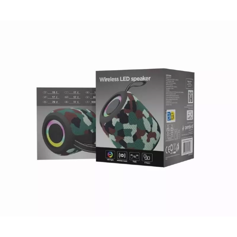 Gembird SPK-BT-LED-05-CM speaker Bluetooth portatile con LED, mimetico
