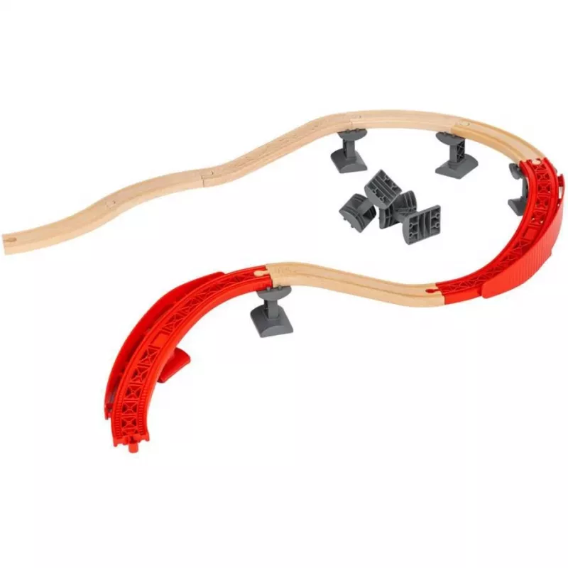 World set di binari montagna e valle, ferrovia in legno/rosso, 16 pezzi