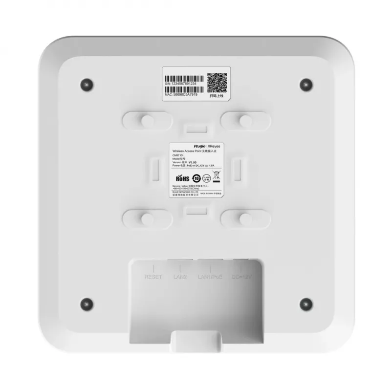 Ruijie Reyee RG-RAP2200(E) access point wireless, WiFi 5 AC1276, dual band 2,4/5 GHz, 2x GbE, ingresso PoE, montaggio a soffitto per interni, Mesh