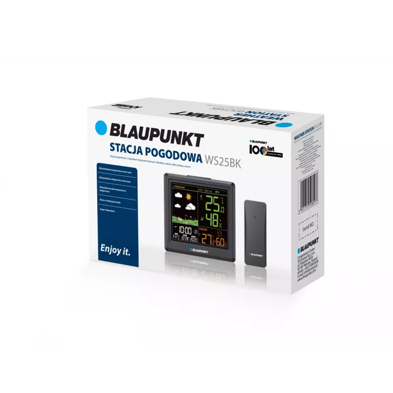 Stazione meteo BLAUPUNKT WS25BK — Monitor per temperatura e umidità interna/esterna, nero, 1 sensore, display LCD