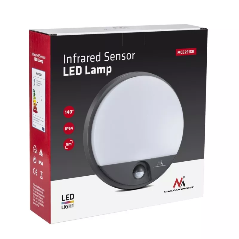Lampada LED 15W con sensore di movimento a infrarossi MACLEAN MCE291 GR