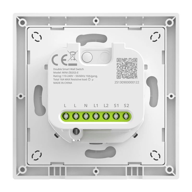 Interruttore smart ZigBee a due canali da parete Sonoff MINI-ZB2GS-E per due circuiti, compatibile con montaggio da incasso/guida DIN