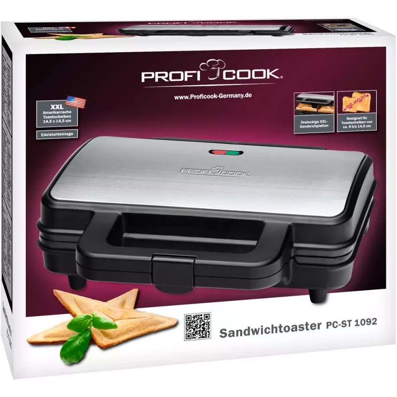 ProfiCook PC-ST 1092 - Sandwich maker - 900 W - Acciaio inox/nero