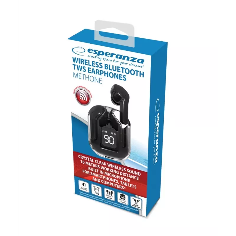 Auricolari wireless in-ear ESPERANZA EH238K — Bluetooth 5.3, 2,4 GHz, portata 10 m, batteria 230 mAh, controllo touch, nero