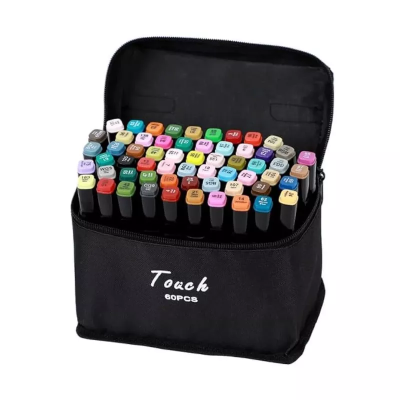 Set di pennarelli Extralink MARKERY 60SZT — 60 pezzi, punte a pennello e tonde, colori nero/corallo/menta/moka/sky