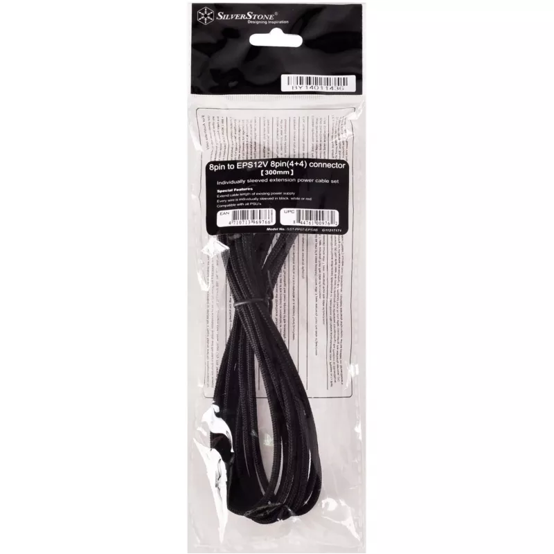 SilverStone SST-PP07-EPS8B cavo di prolunga da EPS 8 pin a ATX/EPS 4+4 pin, 0,3 m, nero