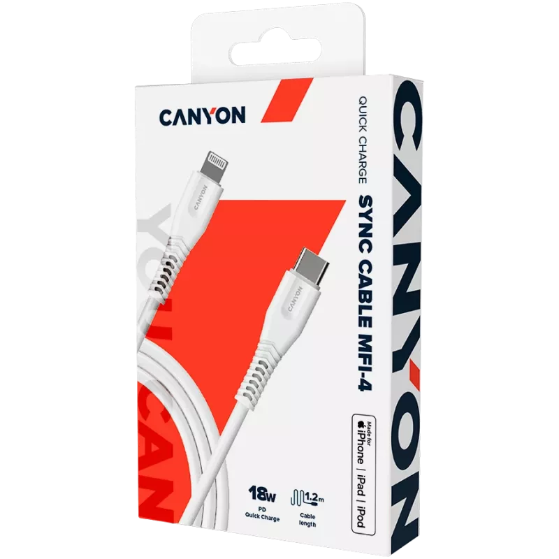 CANYON cavo MFI-4 Type-C a Lightning 1,2m bianco
