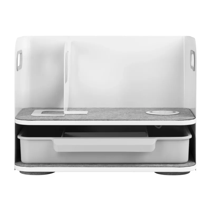 Organizer da scrivania con cassetto e caricabatterie wireless Ergo Office, bianco, max. 10kg, ER-441